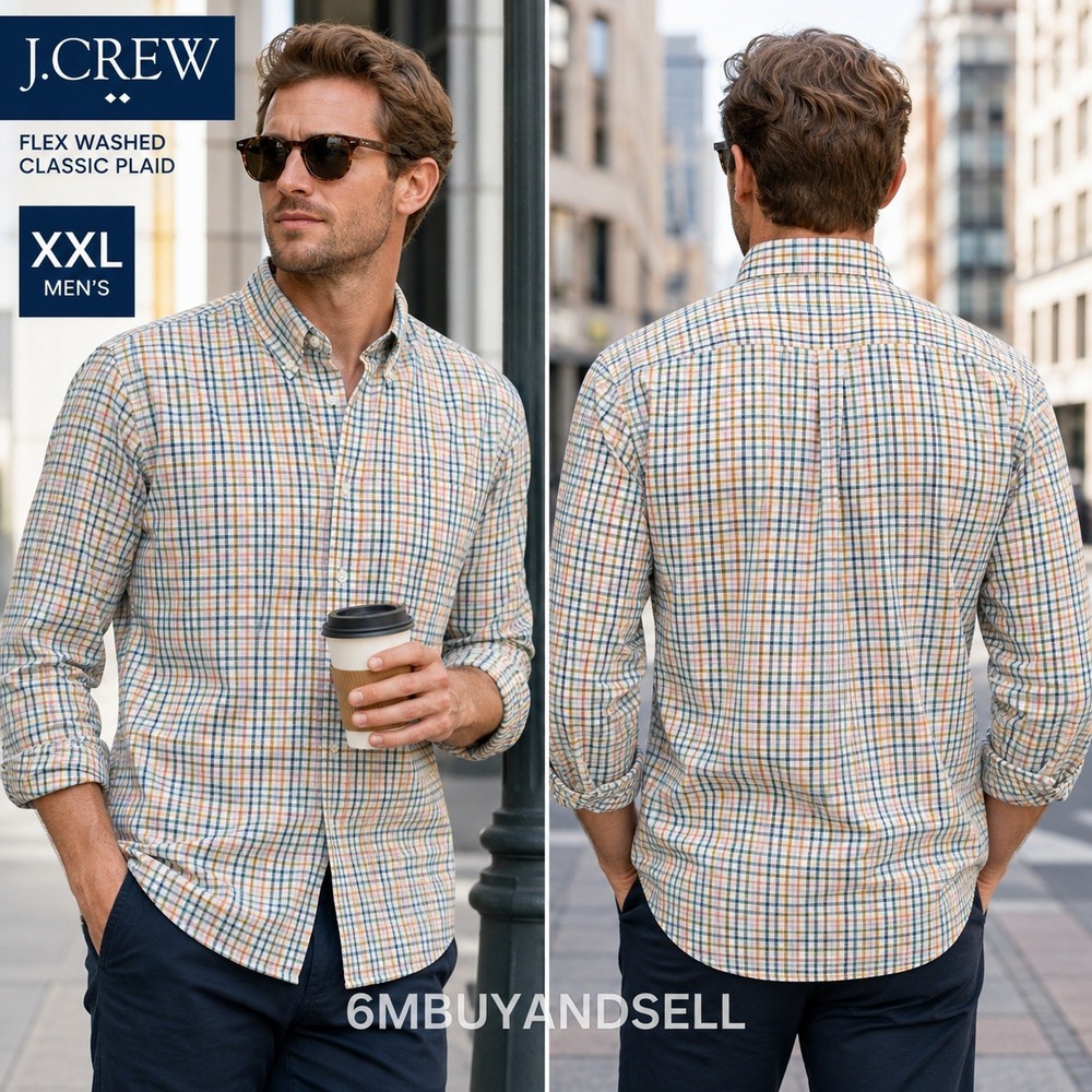 J.Crew Flex Washed Classic Plaid Shirt XXL Mens Multi Color Button Down BW409
